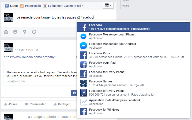 Solution pour taguer une page Facebook 01