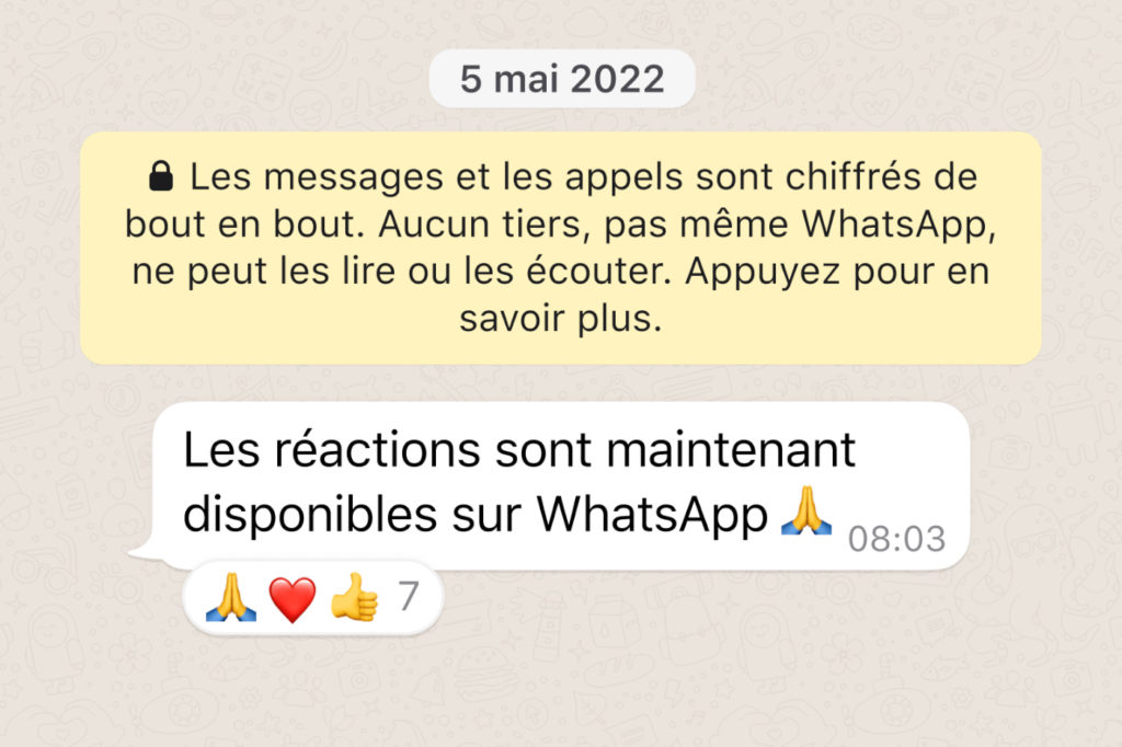 WhatsApp se met aux réactions de messages par émojis