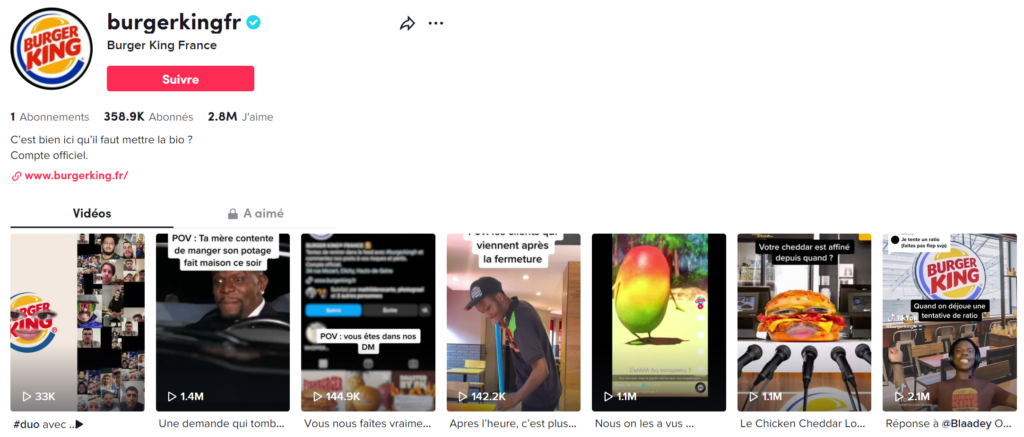 Burger King sur TikTok